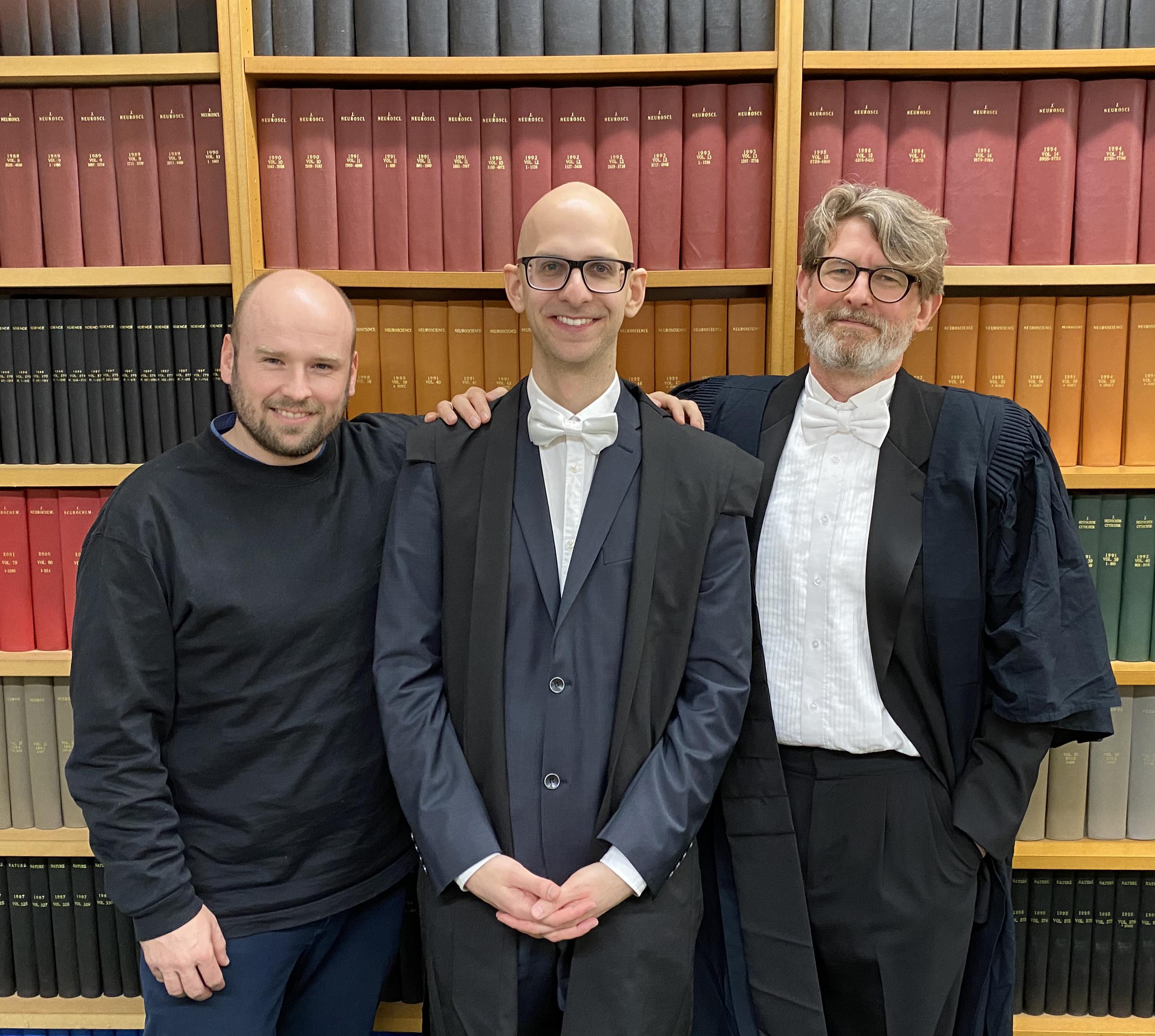 A photo of Professor Wolf-Julian Neumann (left), Christoph Wiest (centre), and Professor Tim Denison (right).