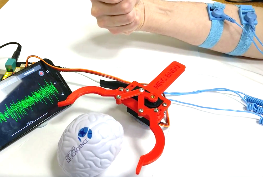 “Brain Claw”, a Unit-made robotic device controlled by mind and muscle; just one of the gadgets in the MRC BNDU’s Public Engagement Toolbox.