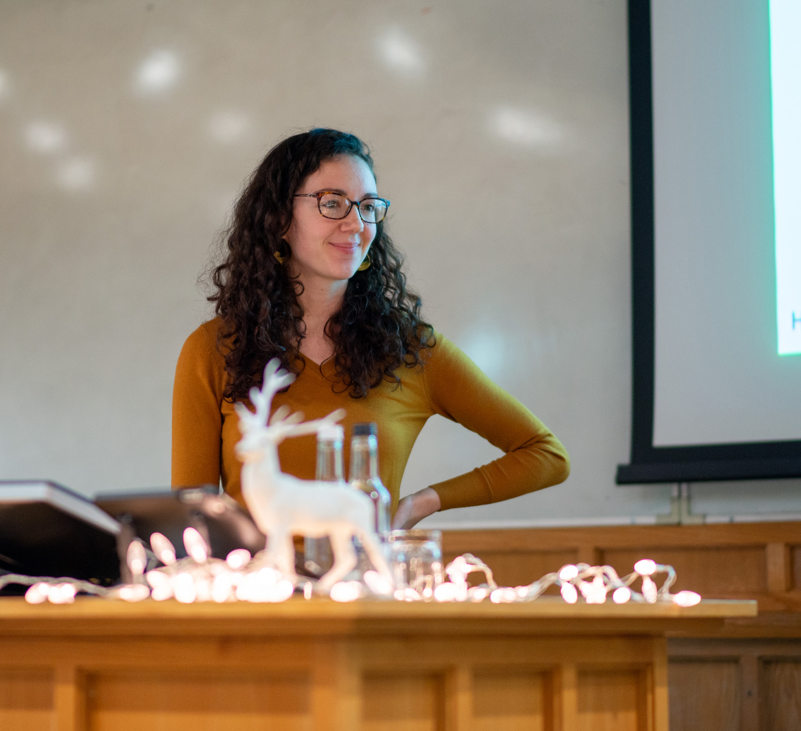 Unit postdoctoral scientist Helen Barron considers audience comments after her talk on the neuronal basis of model-based inference.