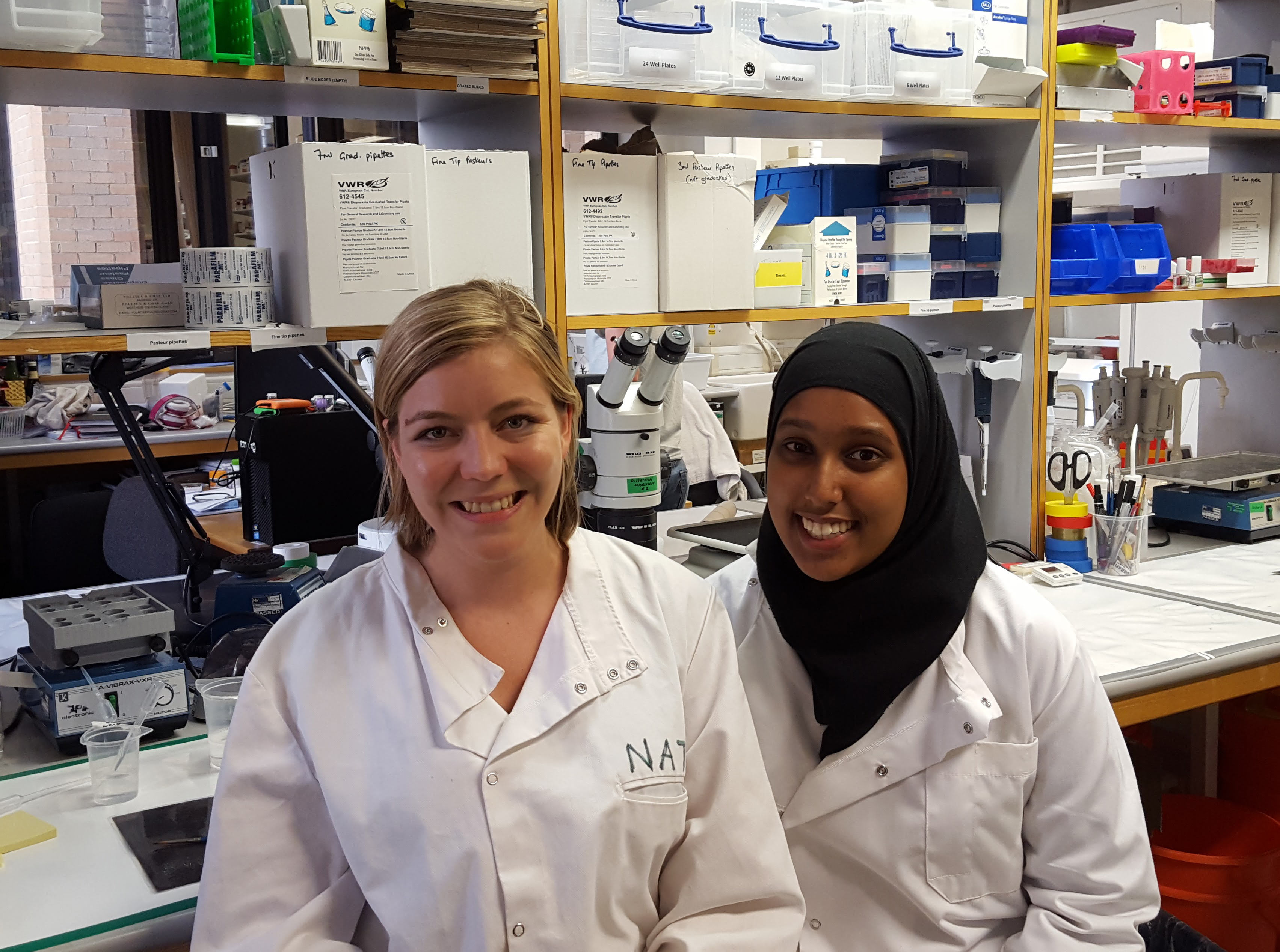 In2scienceUK placement student Hazera, with her mentor, Unit scientist Dr Natalie Doig.