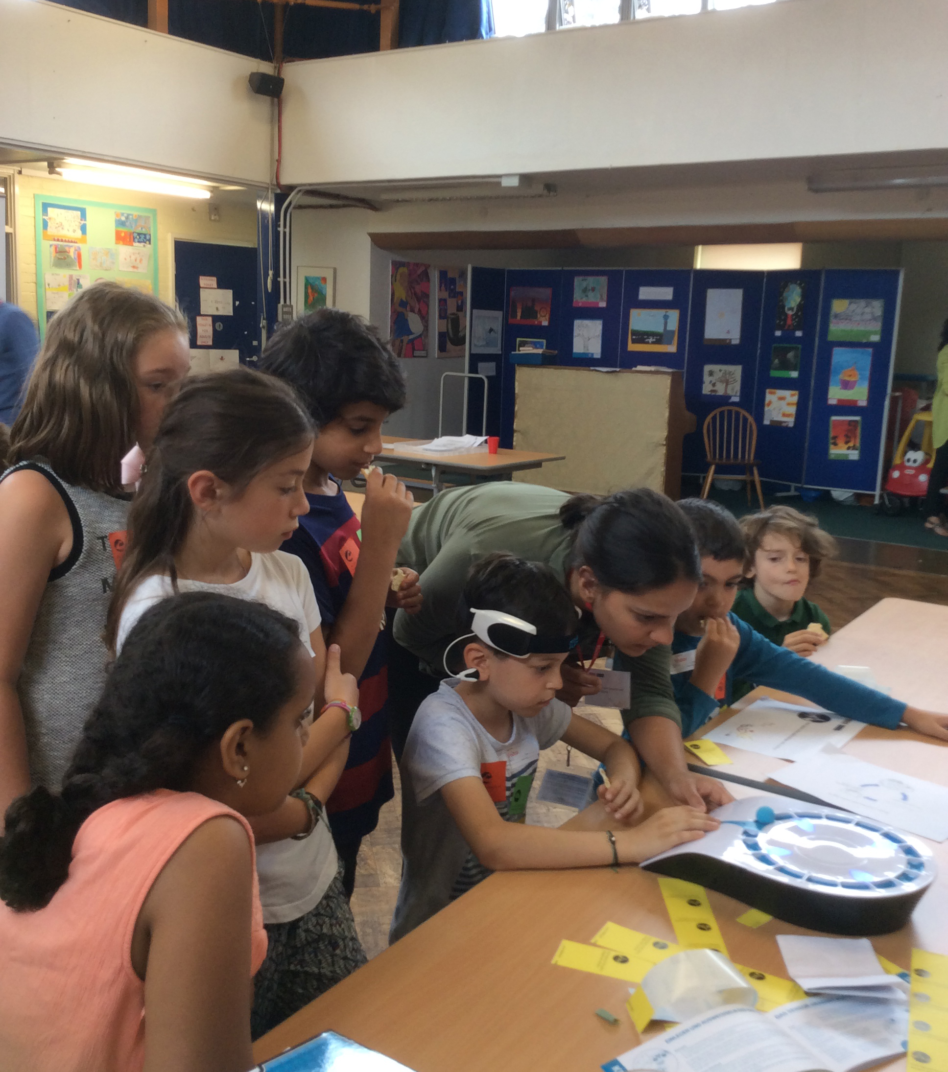 Unit scientist Dr Emilie Syed guides pupils in testing the power of their brains.