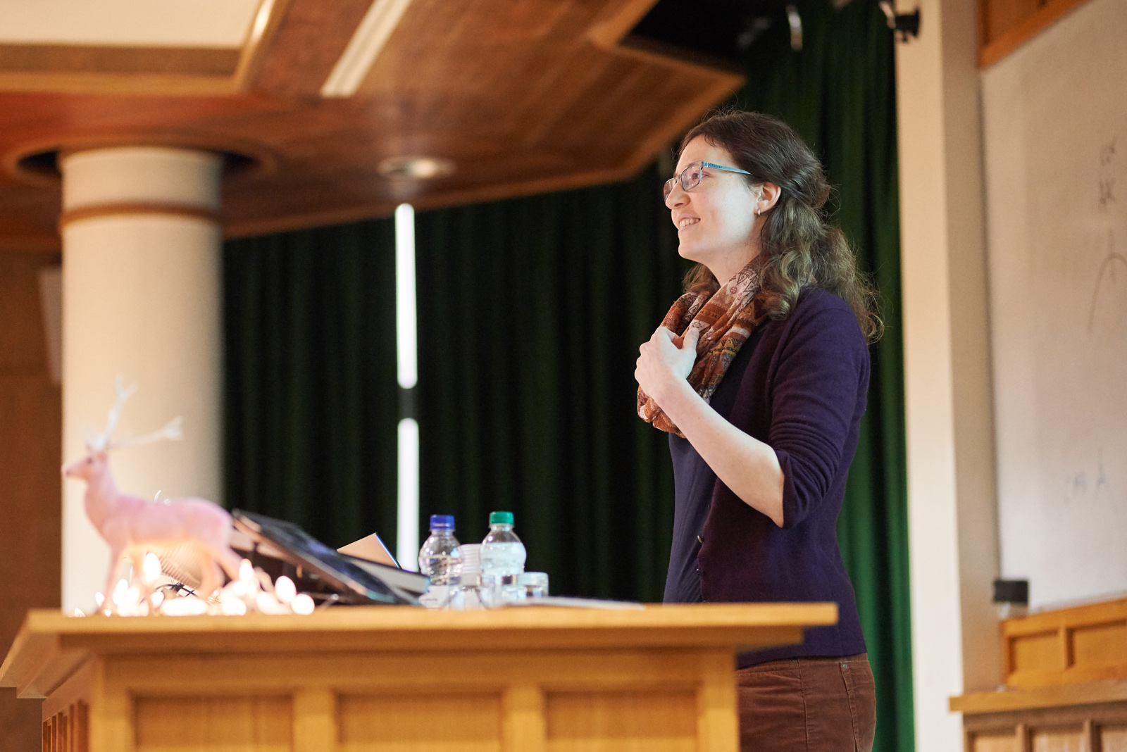 Unit postdoctoral scientist Petra Fischer takes questions from the audience after her presentation on human brain oscillations during stepping.