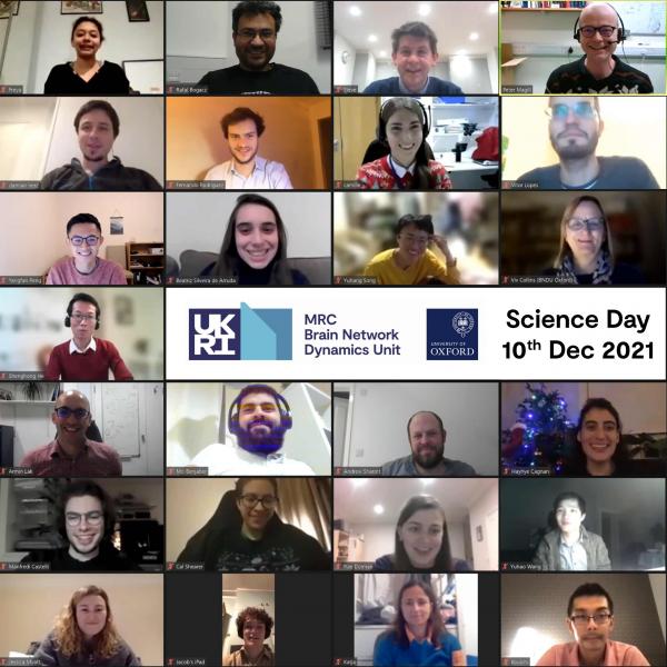 Zoo screenshot showing webcam images of smiling faces of those taking part in the Science Day event on 10th December 2021.