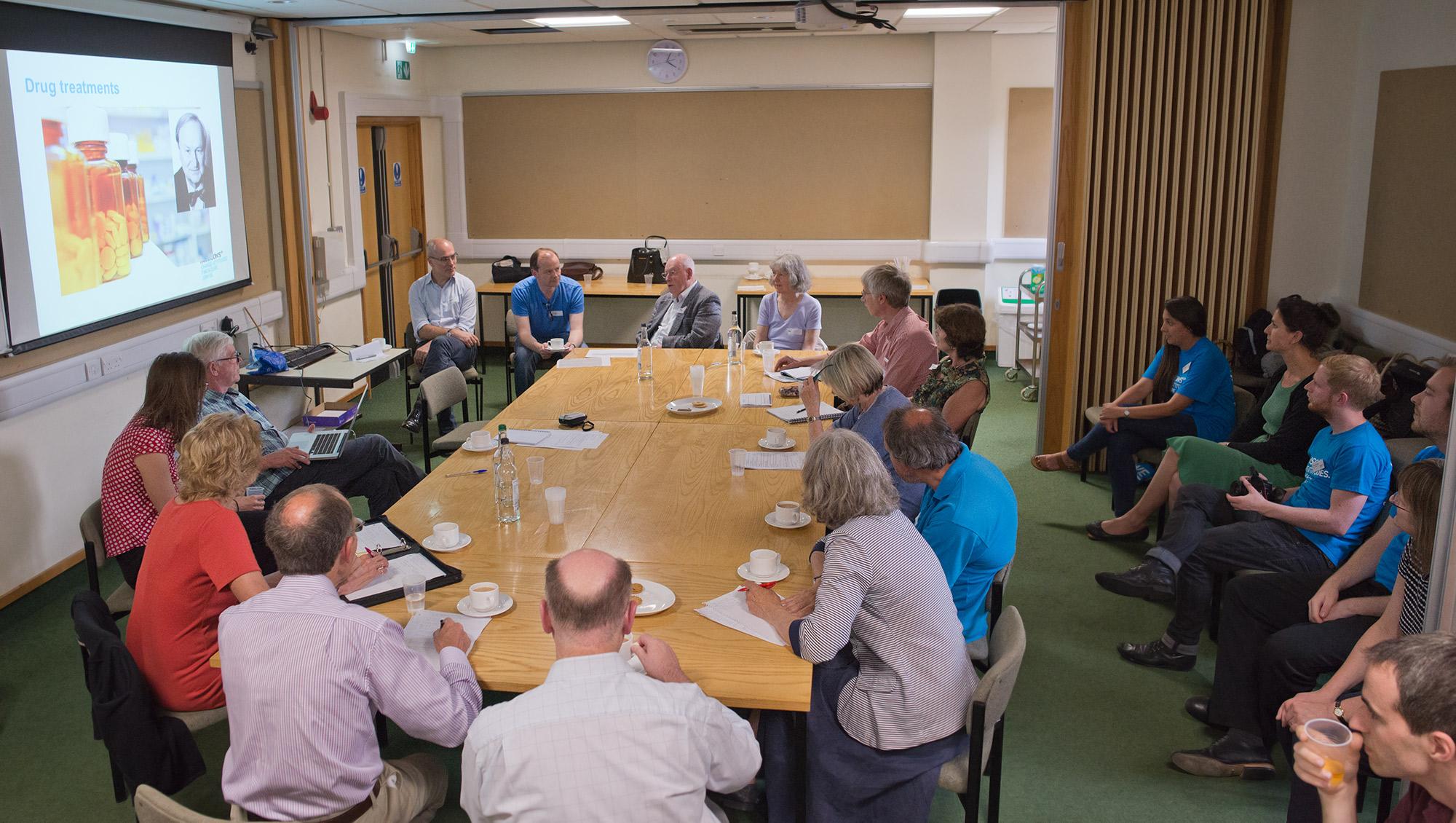 Unit scientists and lay members of Parkinson’s UK discuss the use of animals in biomedical research. Unit scientists and lay members of Parkinson’s UK discuss the use of animals in biomedical research.