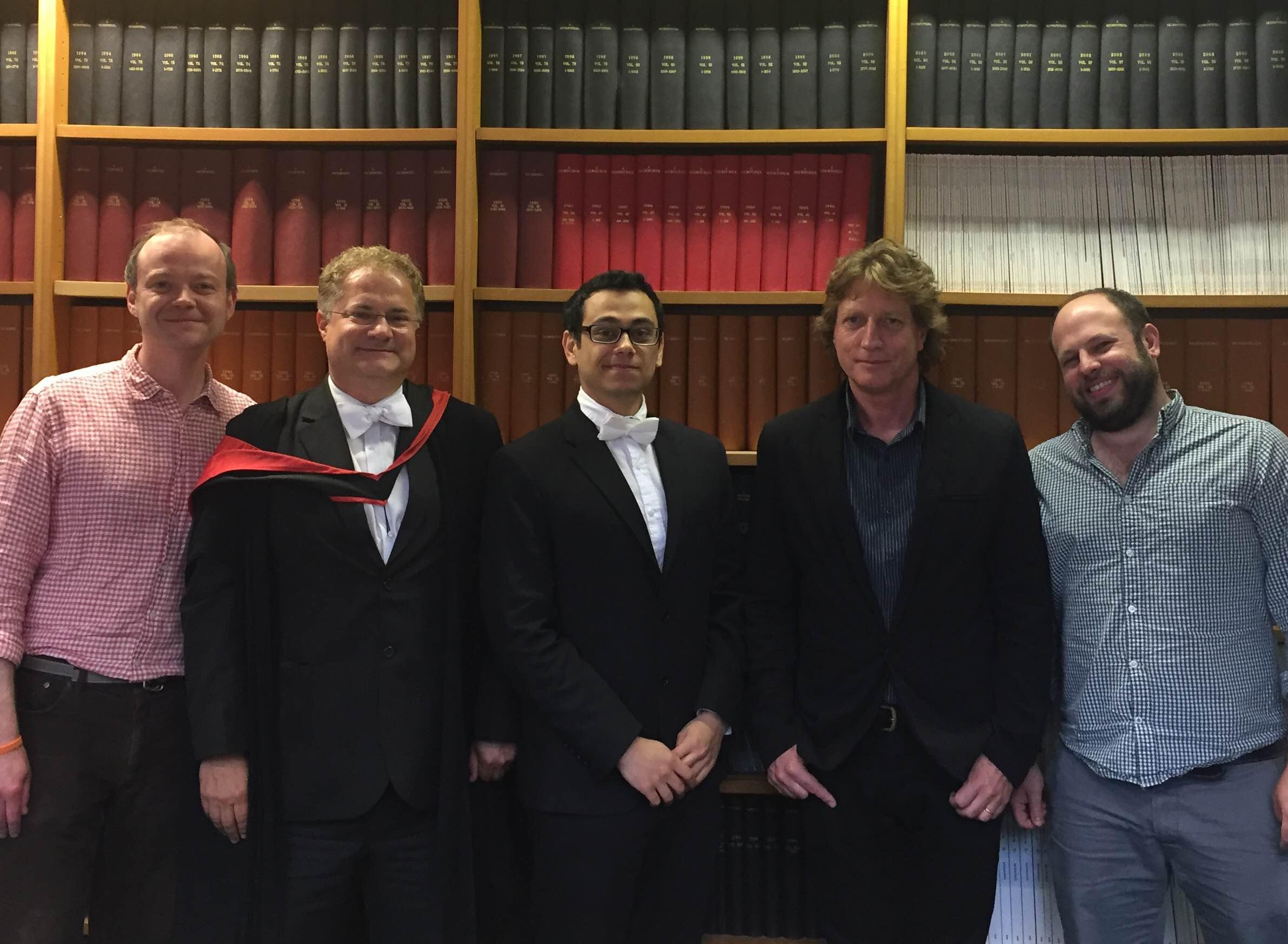 After the viva: A happy student with the two examiners and his supervisors. After the viva: A happy student with the two examiners and his supervisors.