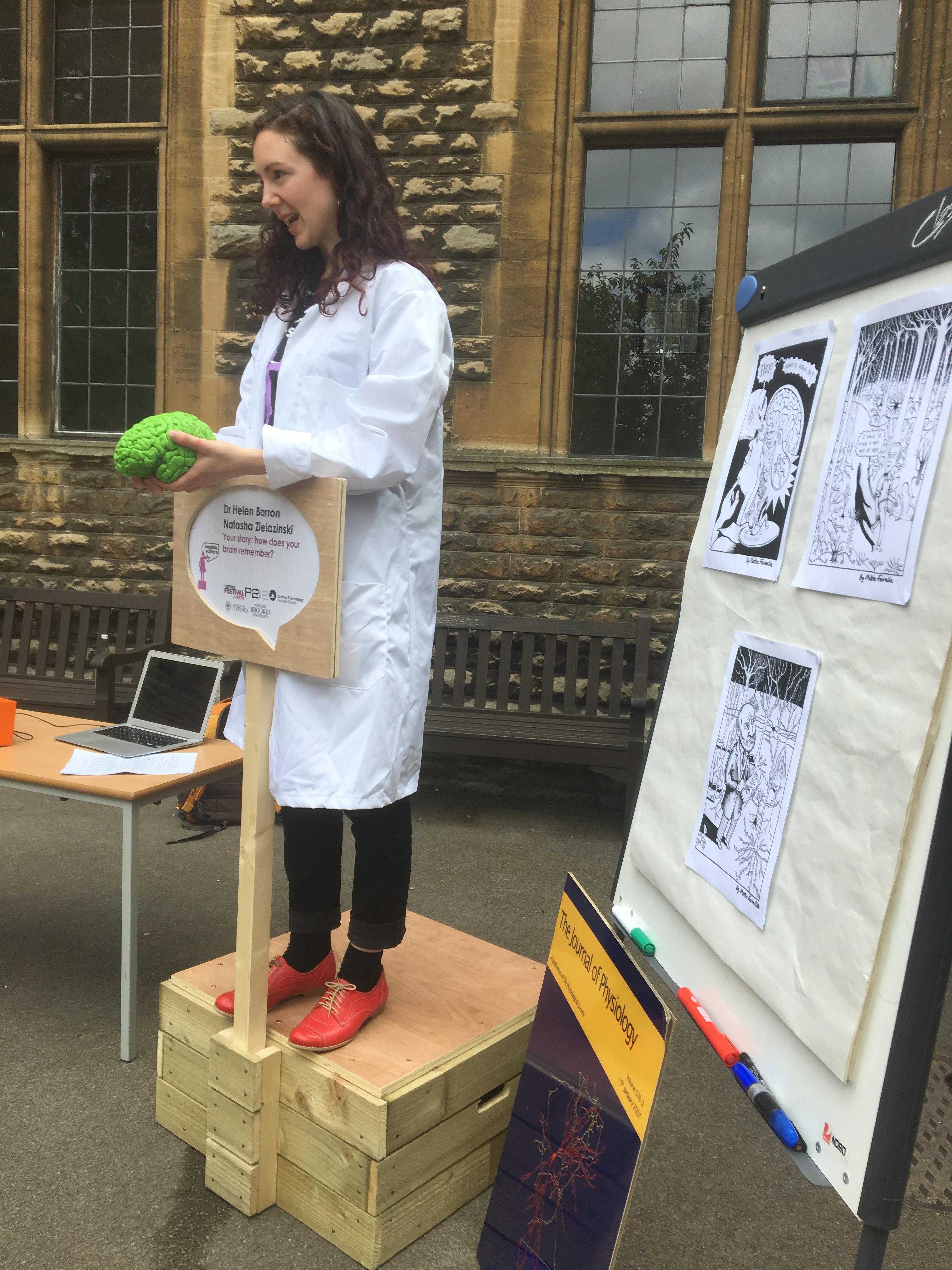 Unit scientist Helen Barron in action on top of a soap box! Unit scientist Helen Barron in action on top of a soap box!
